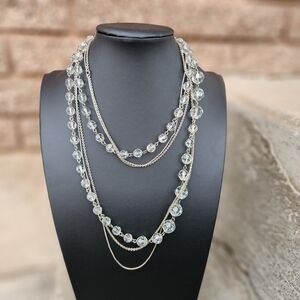 American Eagle Silver Blue Beaded Multi-Layer Necklace Women's Jewelry